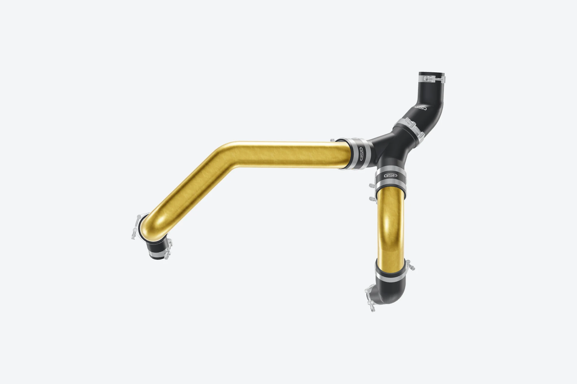 GSP Hot Charge Pipe assembly with metal pipe sections, black couplers, Y-boot and clamps